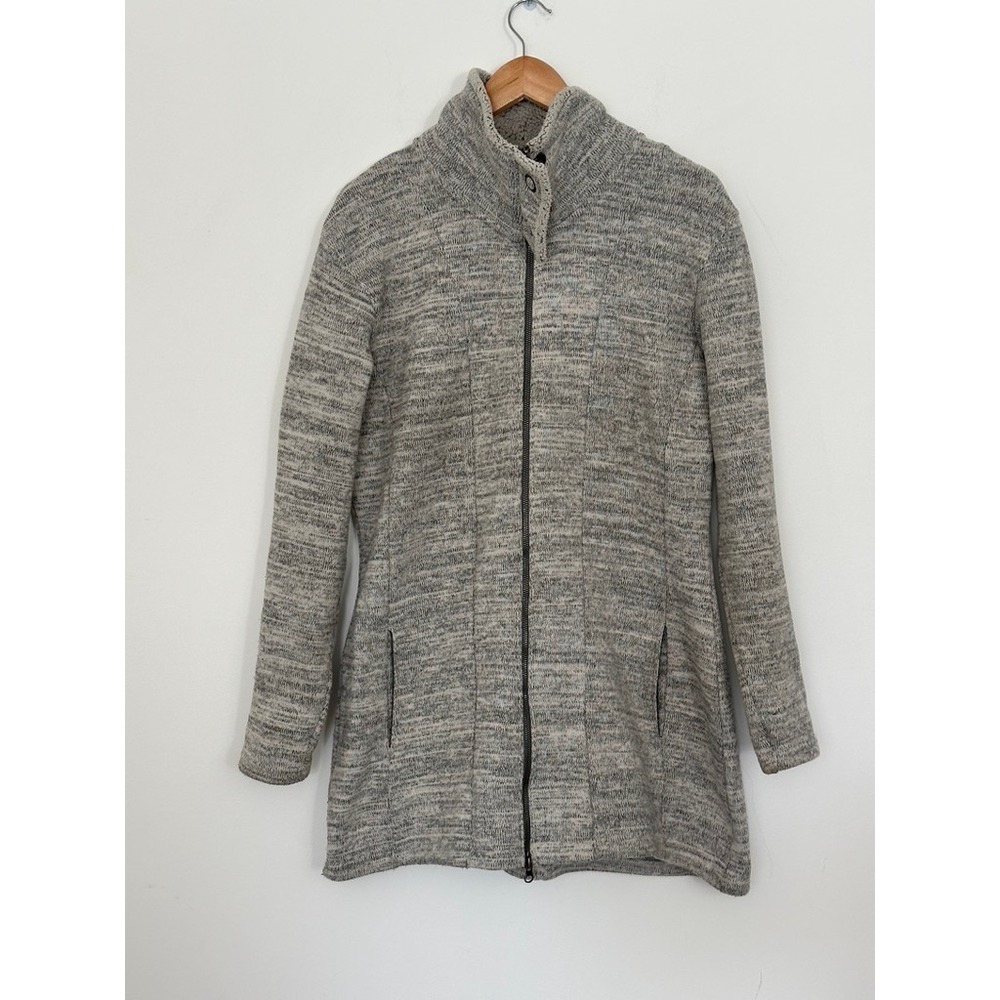 KUHL Alska Long Full Zip Fleece Jacket Gray Melange XL High Neck Sherpa Longline